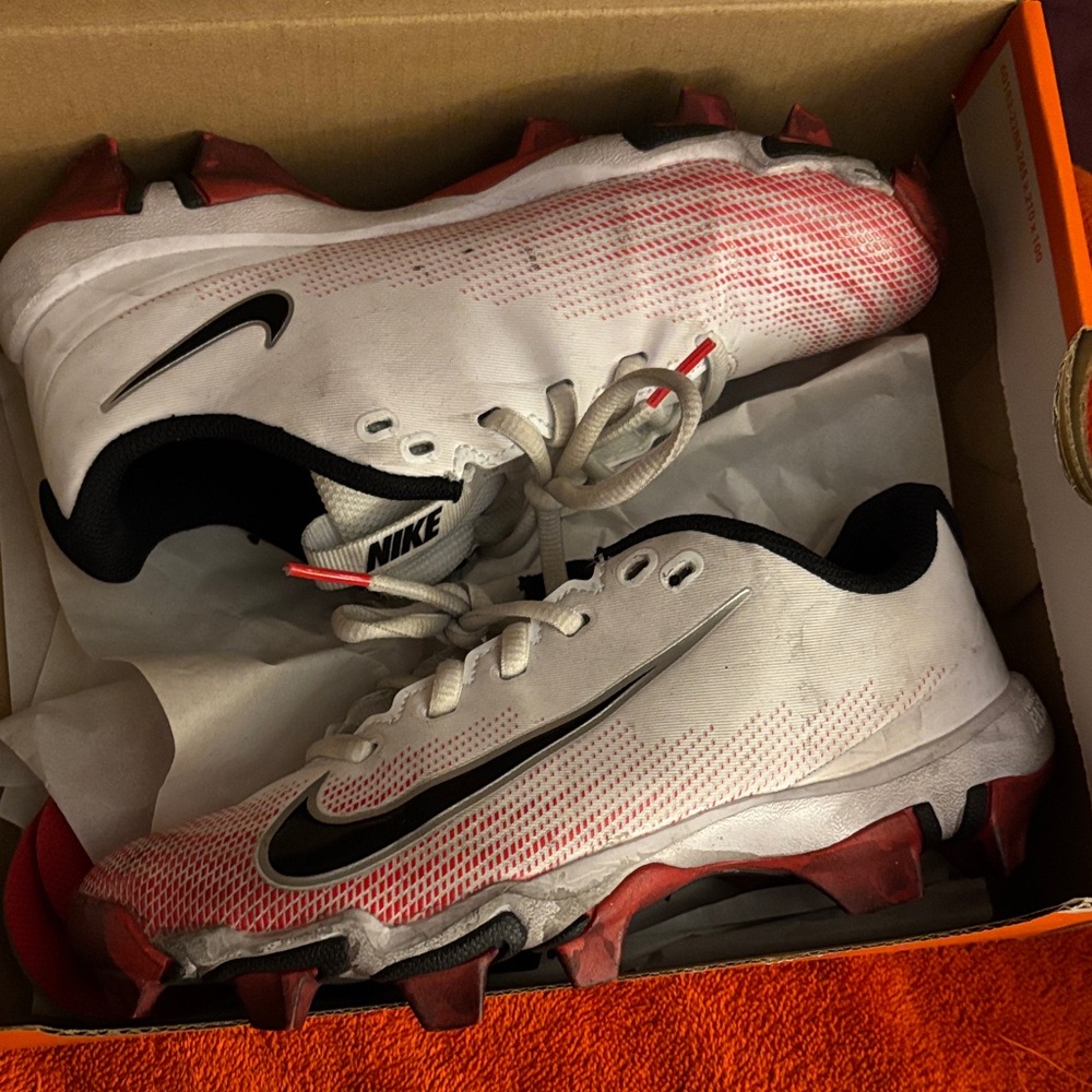Nike White and Red Cleats with Black Accents